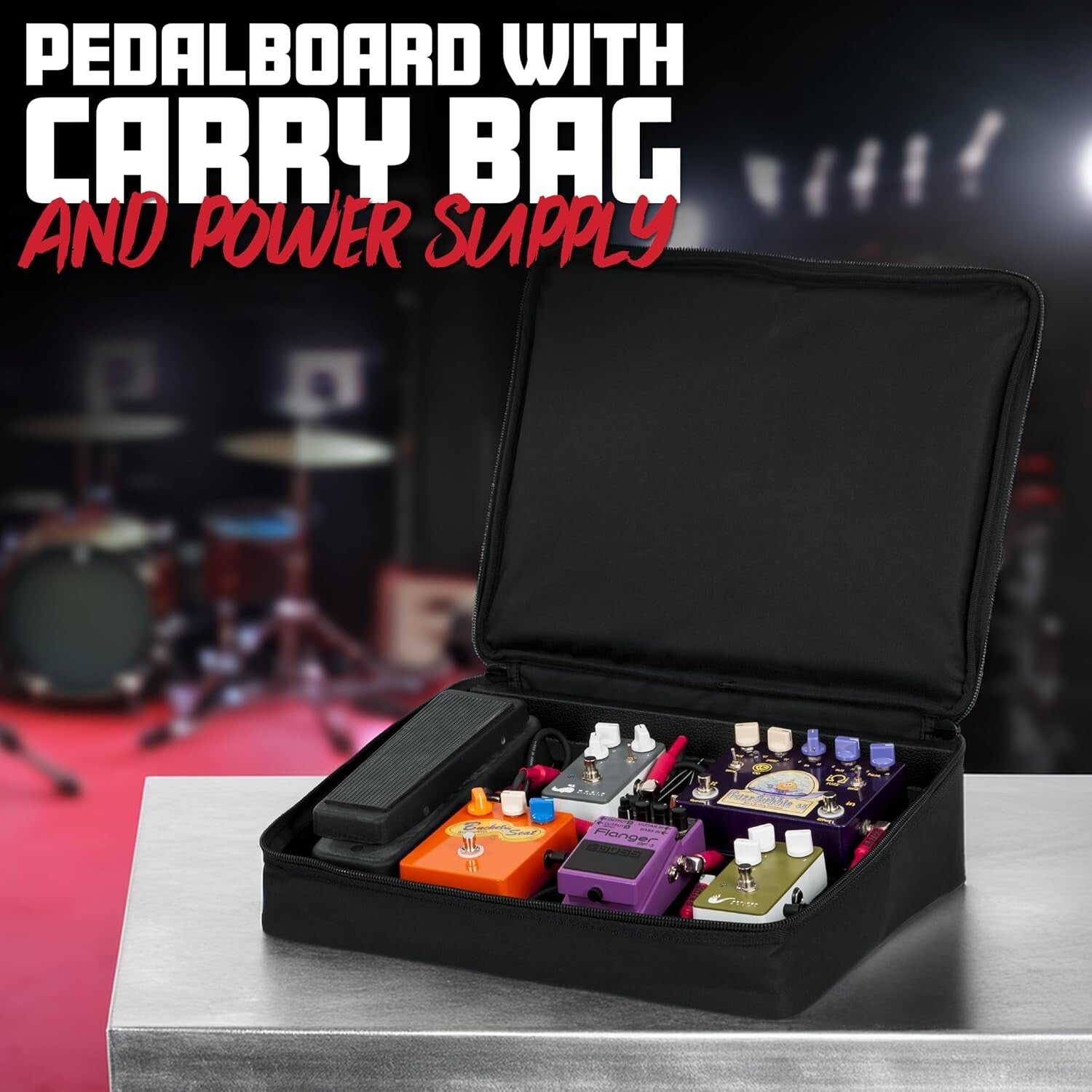 Durable Black Tolex Guitar Pedal Board with Built-In Power and Nylon Carry Case