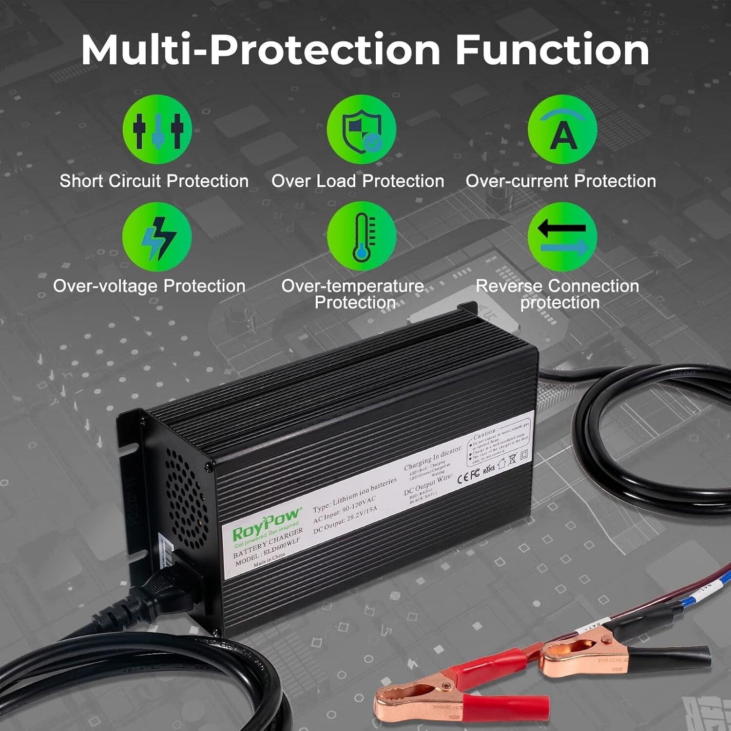 29.2V LiFePO4 Battery Charger 15A - Smart Safety Features for Reliable Charging