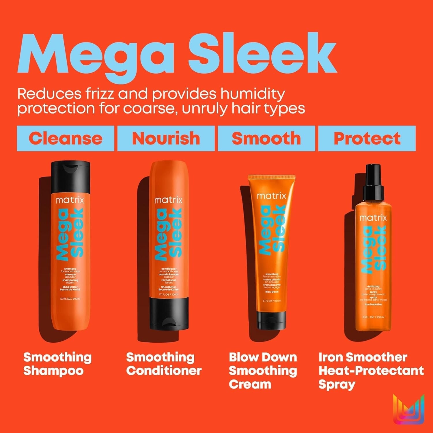Salon Quality Mega Sleek Shampoo with Shea Butter for Damaged & Frizzy Hair