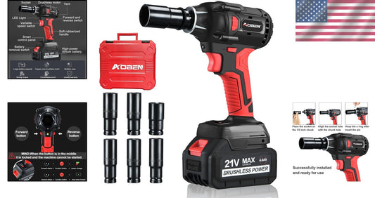 Ergonomic Cordless Impact Wrench - 400N.m Torque with 6 Sockets & Tool Bag