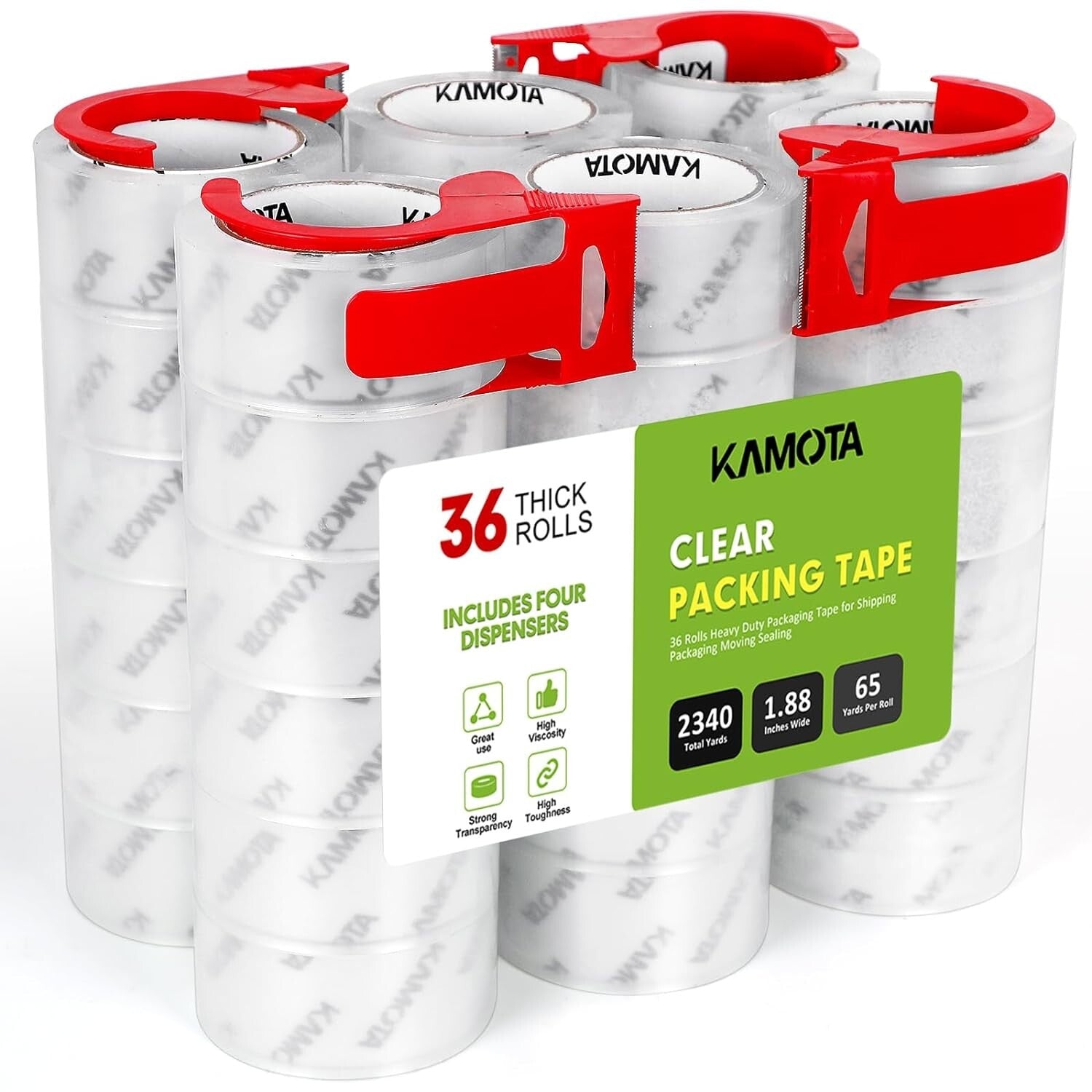 36 Rolls Heavy Duty Clear Packing Tape, 1.88in Wide for Strong Shipping Sealing