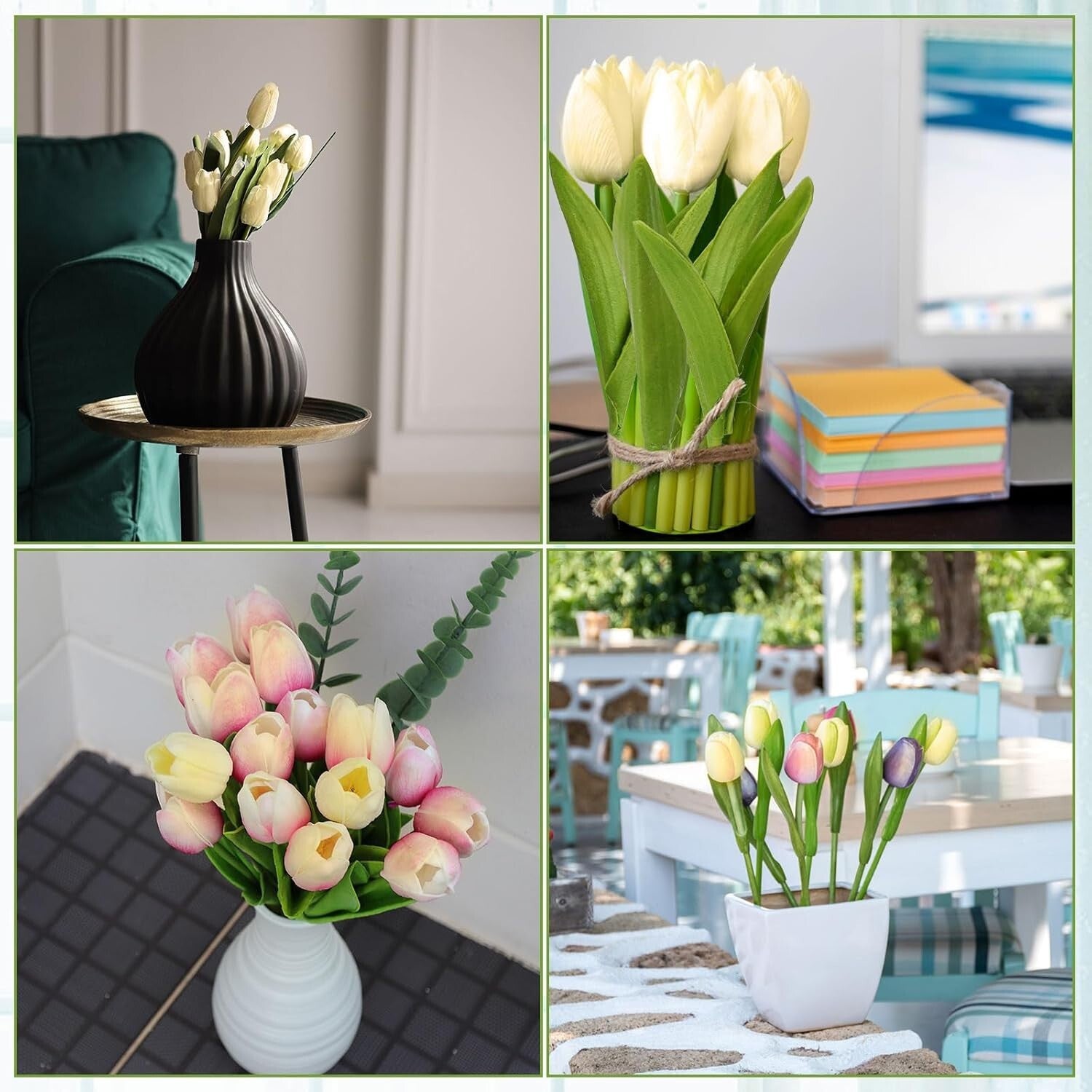 Waterproof Faux Tulips in Milk White - 100-Piece Set for Year-Round Elegance