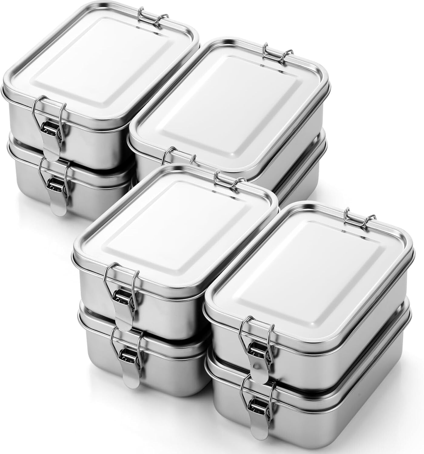 Durable 850ml Stainless Steel Lunch Box Set with Lockable Clips - 8 Containers