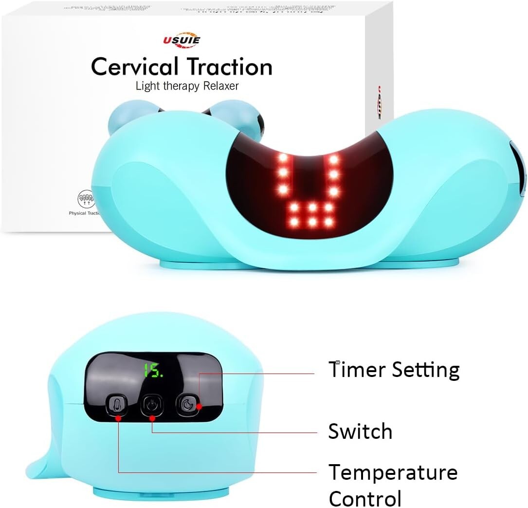 Cervical Traction Device with Red Light Therapy for Effective Neck Pain Relief
