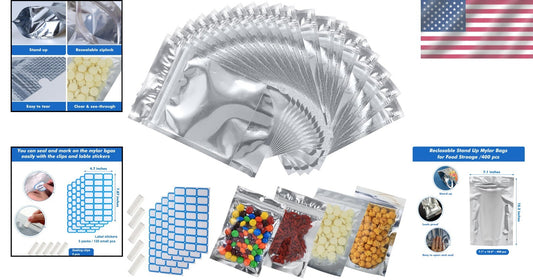 400-Pack Large Resealable Mylar Bags for Food Storage - Smell Proof & Waterproof