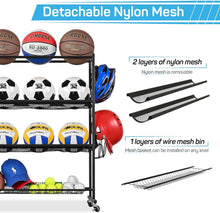Load image into Gallery viewer, Modern 4-Tier Sports Equipment Storage Rack with Casters - Easy to Assemble