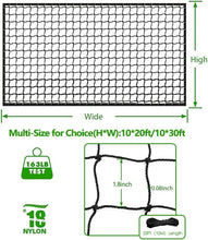 Load image into Gallery viewer, Premium Nylon Sports Netting Barrier - 10'x20'/30'/40' for Baseball and More