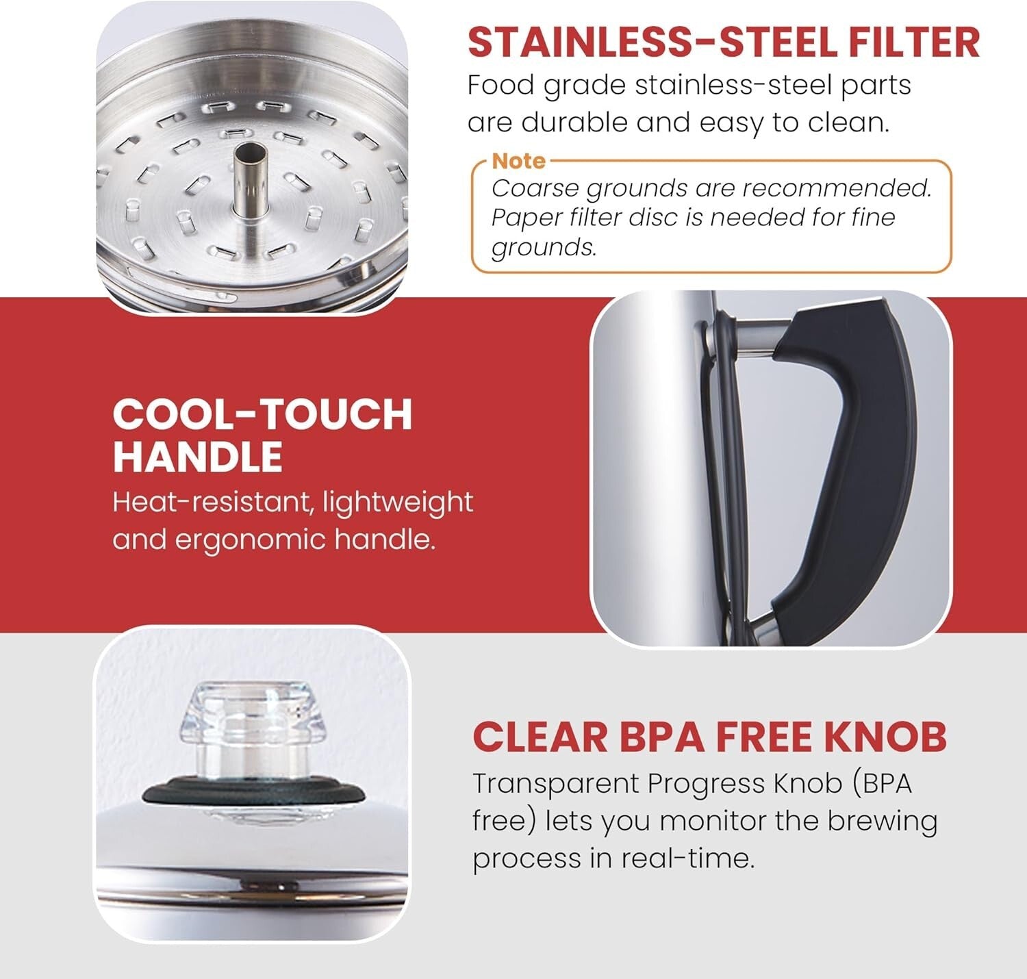 Durable 12-Cup Coffee Percolator with Ergonomic Handle - BPA Free & Fast Brewing