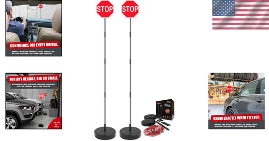 2 Pack Garage Parking Marker with 7" LED Stop Sign - Adjustable Car Guide Aid