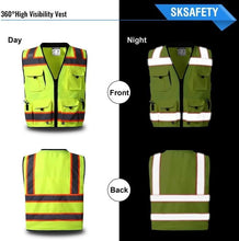 Load image into Gallery viewer, Professional Class 2 Safety Vest with Reflective Strips and 12 Tactical Pockets