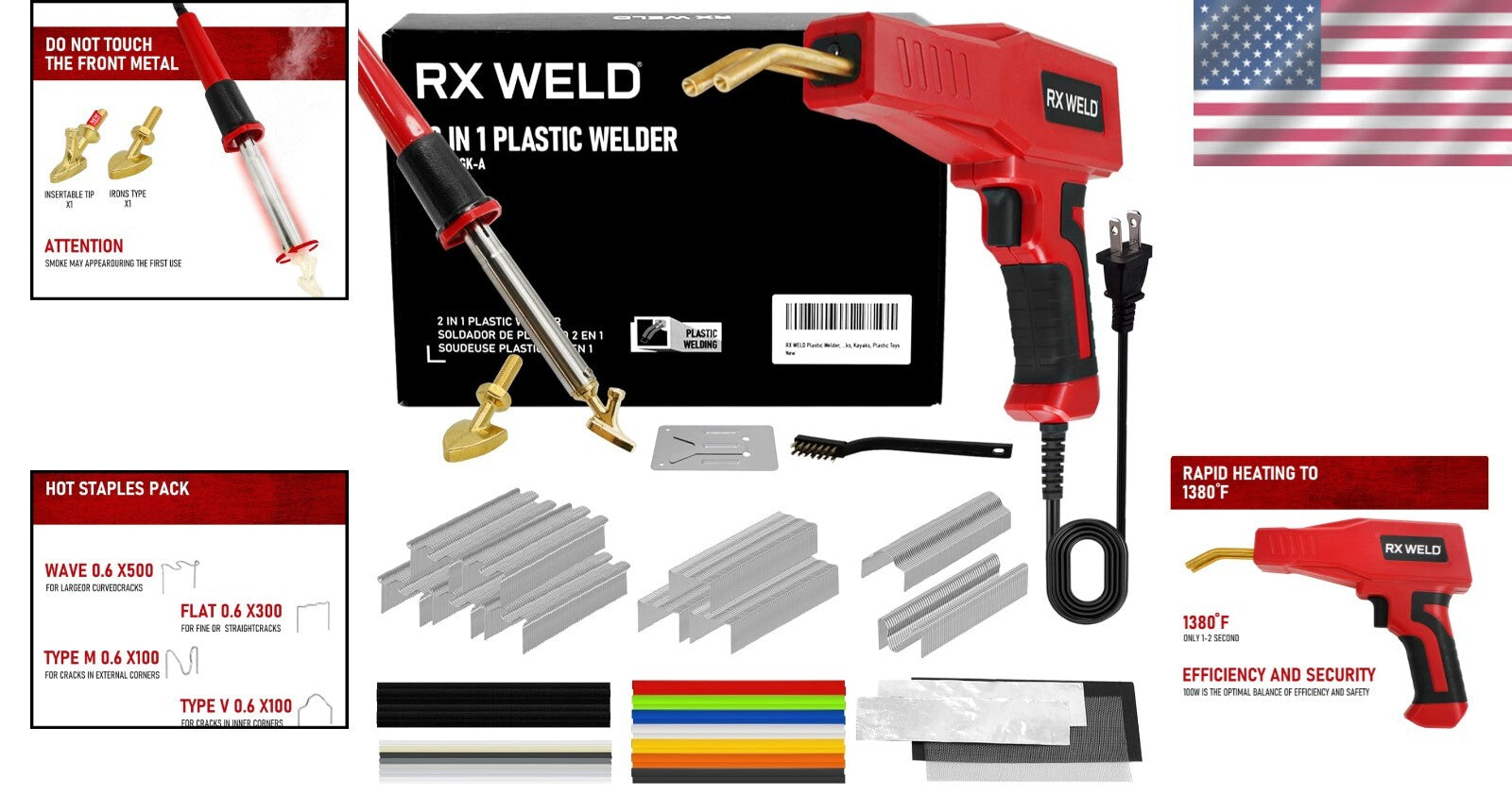 800°F Adjustable Plastic Welder Set for Cars, Kayaks, and Toys - Fast Repairs