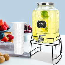 Load image into Gallery viewer, Transparent Glass Beverage Dispenser with Stand &amp; Chalkboard Label - 2 Gallons