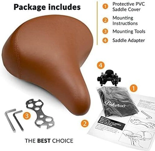 Wide Cruiser Bike Seat - Memory Foam & Steel Spring Comfort for Indoor/Outdoor