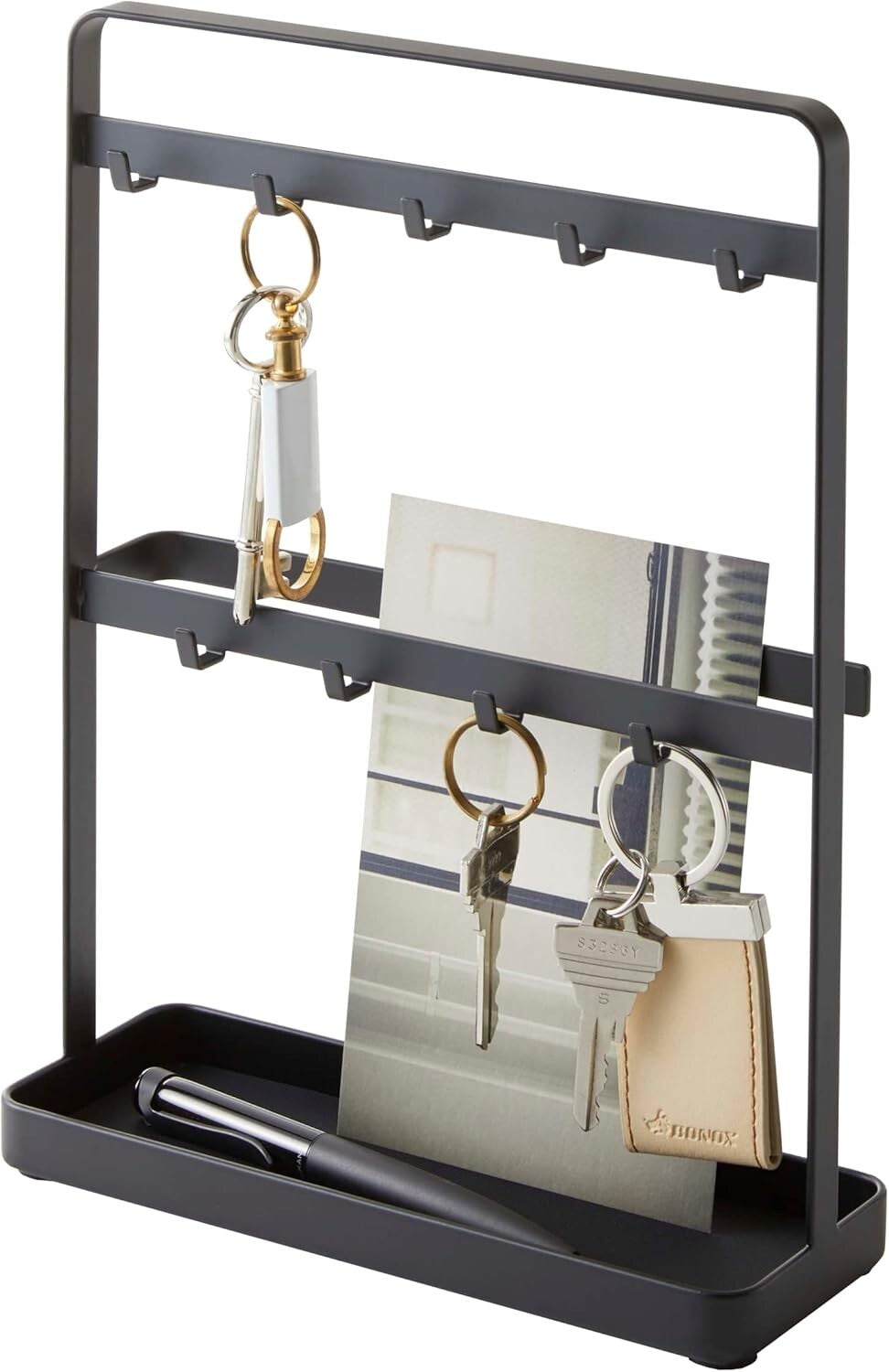 Modern Key Rack - Sleek Metal Hook Organizer with Tray for Entryway Essentials
