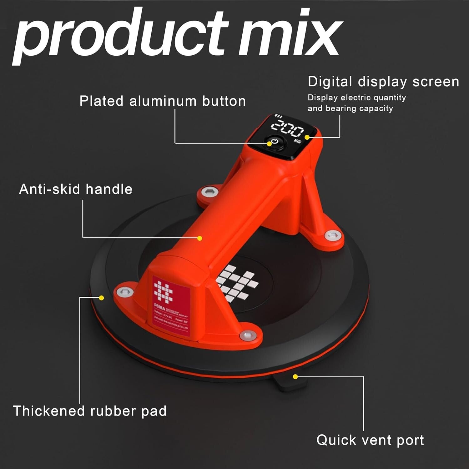 Automatic Vacuum 8-Inch Suction Cup with Digital Display for Safe Glass Handling