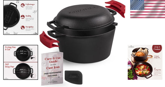 Versatile 5-Quart Cast Iron Dutch Oven with Dual Handles and Silicone Covers