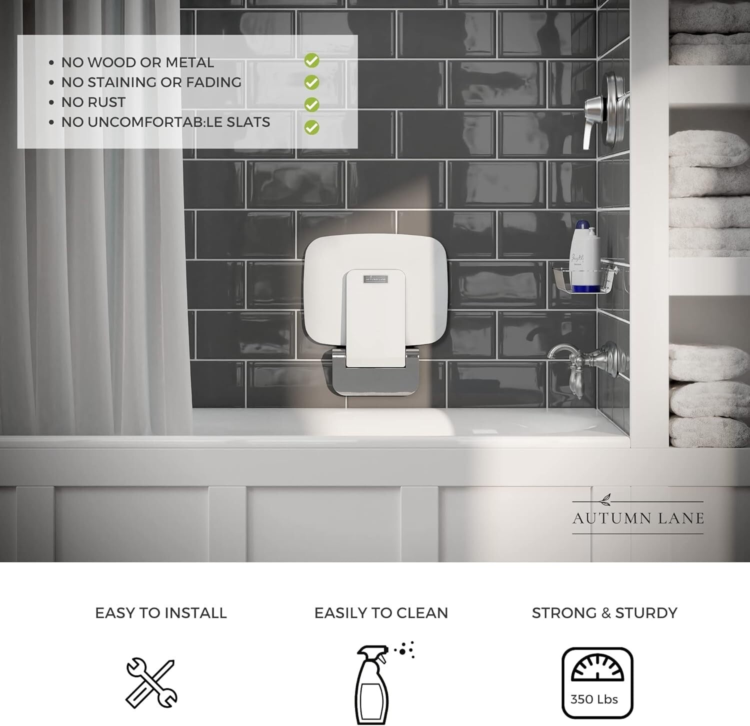 Compact & Modern Shower Bench - Fold Down Shower Seat with 350lbs Capacity