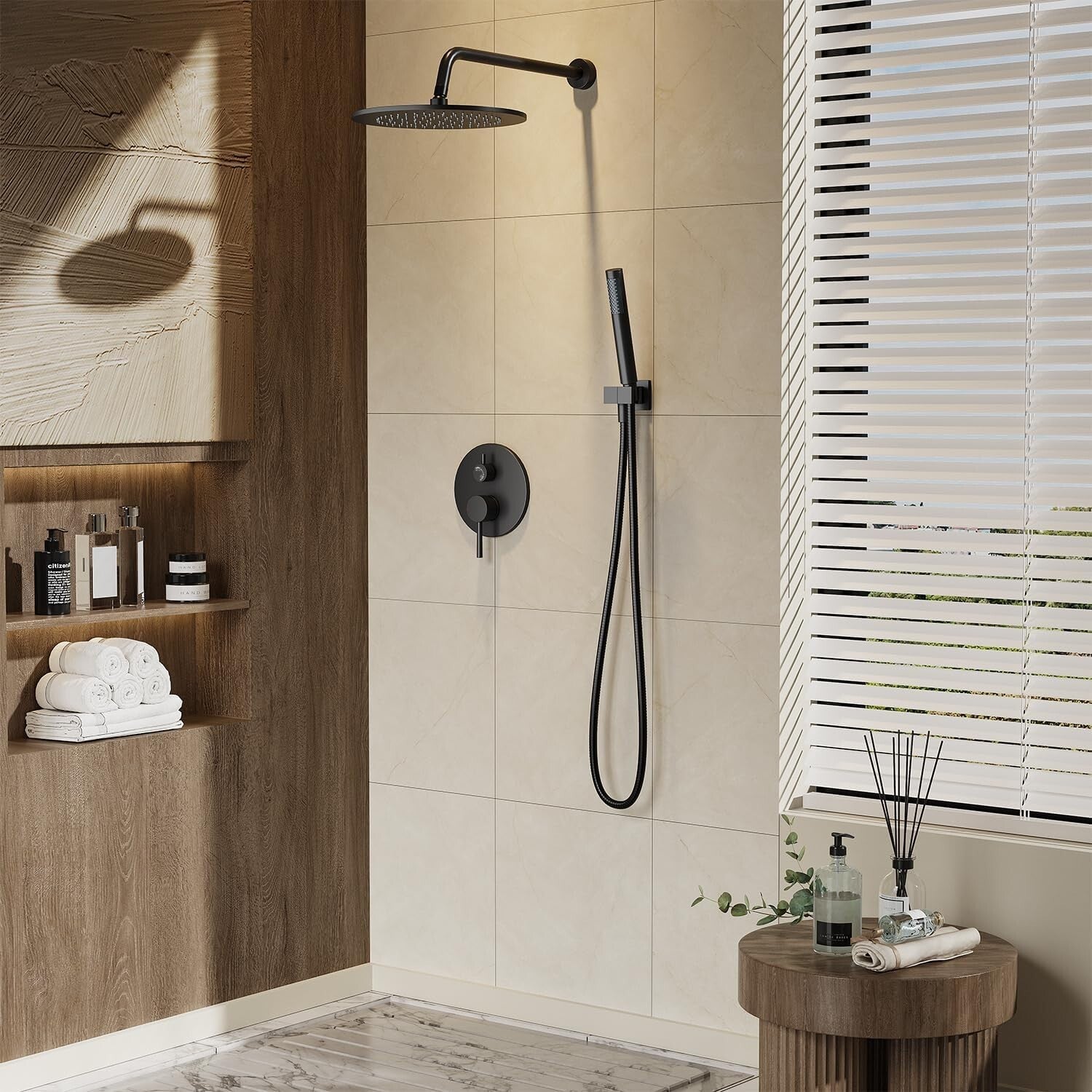 Durable Matte Black Shower Faucet with Adjustable Handheld & Rain Shower Head