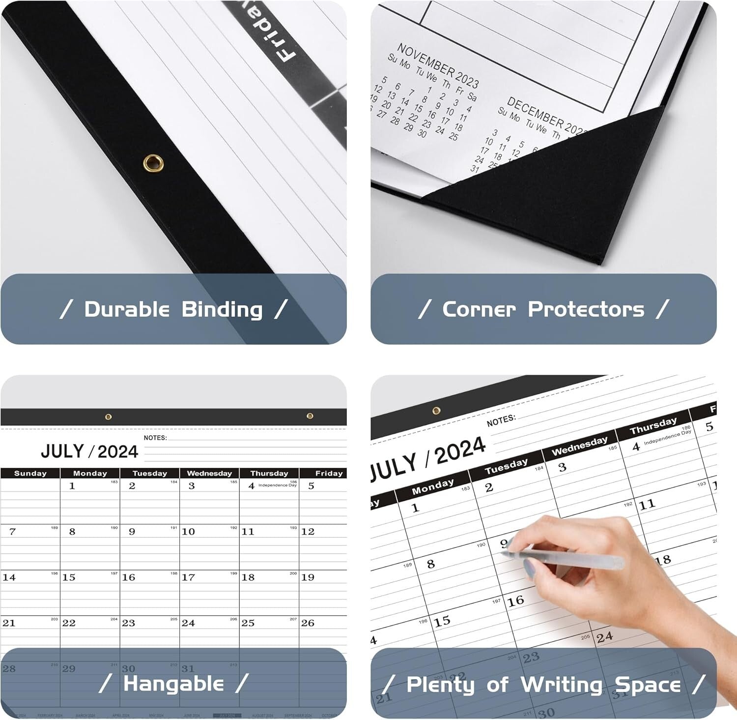 Large Desk Calendar 2025-2026 - Classic Black & White, 22x7, Perfect for Office