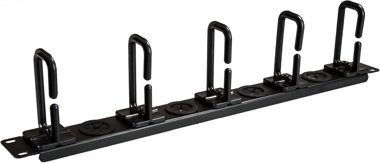 Efficient 1U 19" Cable Organizer: Rack Mount with D-Ring Hooks & Pass-Through