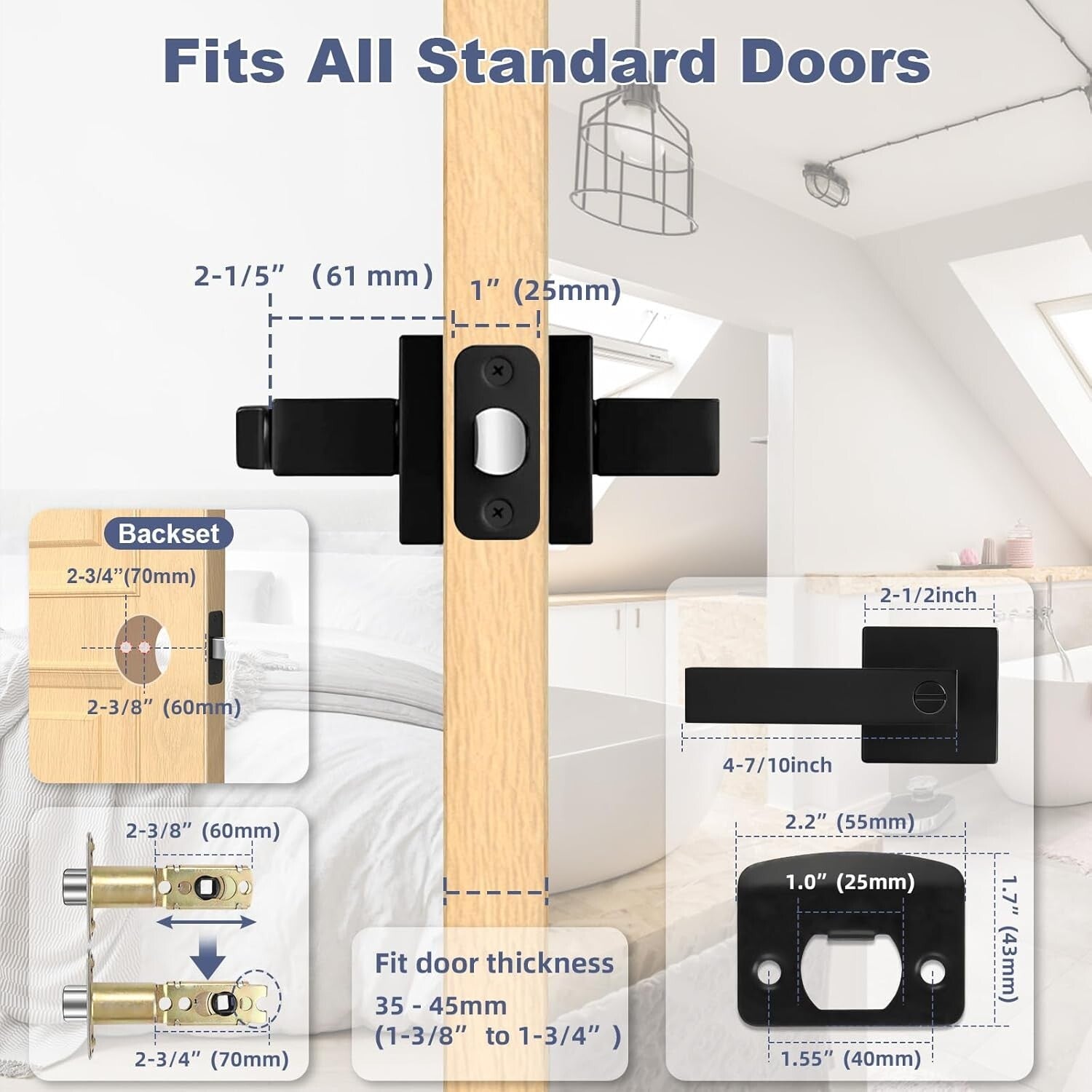 Elegant 5-Pack Black Door Levers with Lock - Durable Zinc Alloy for Modern Homes