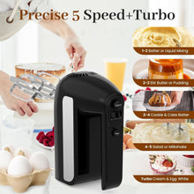 Load image into Gallery viewer, 800W 5-Speed Electric Hand Mixer with Turbo and 6 Stainless Steel Attachments