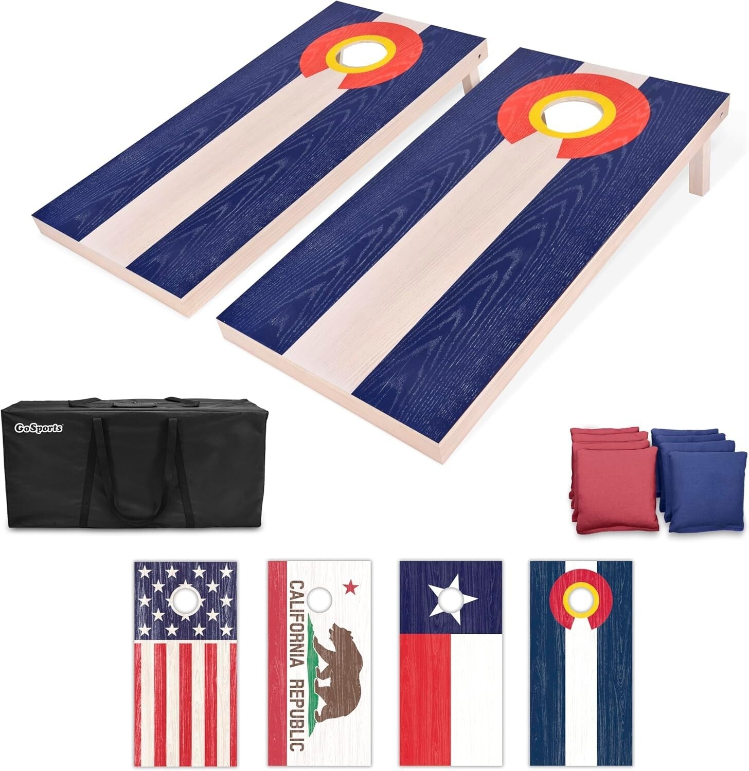 Complete 4x2 ft American & State Flag Cornhole Game Set with Carrying Case
