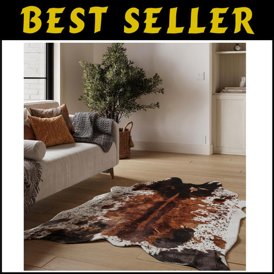 Luxe Faux Cowhide Area Rug 6.2ft x 8.2ft – Perfect for Living & Entryways