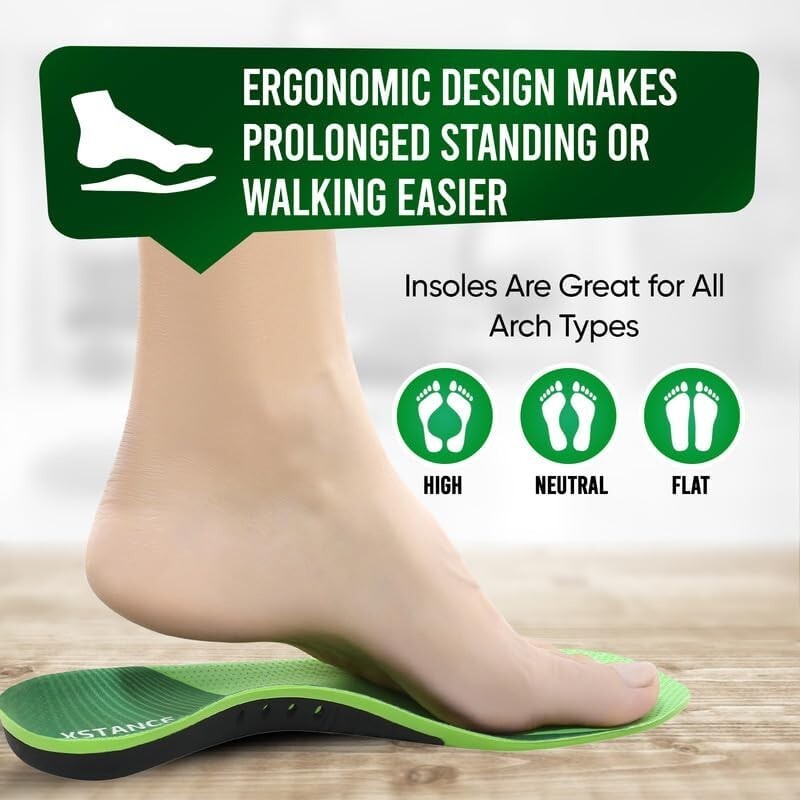 All-Day Comfort Insoles for Flat Feet and Overpronation - Fits Men’s 10.5-12