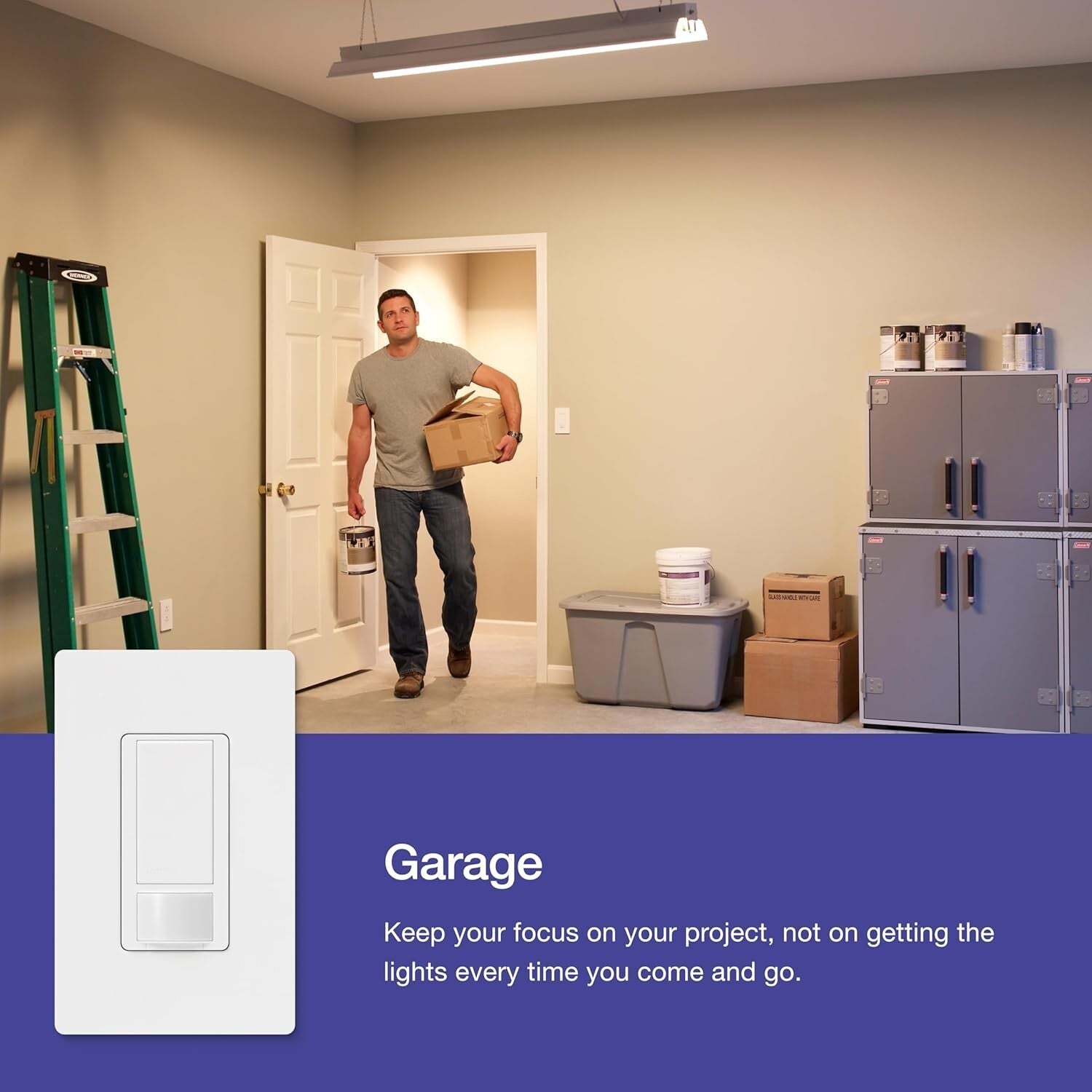 Versatile Motion Sensor Switch for Garage, Bathroom & Laundry - Simple Setup
