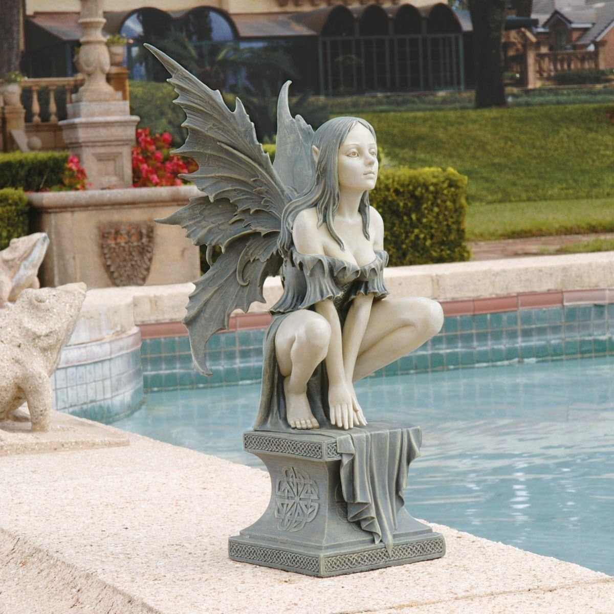 Celtic Fairy Garden Statue - Large 19" Fairy with Butterfly Wings in Two Tone