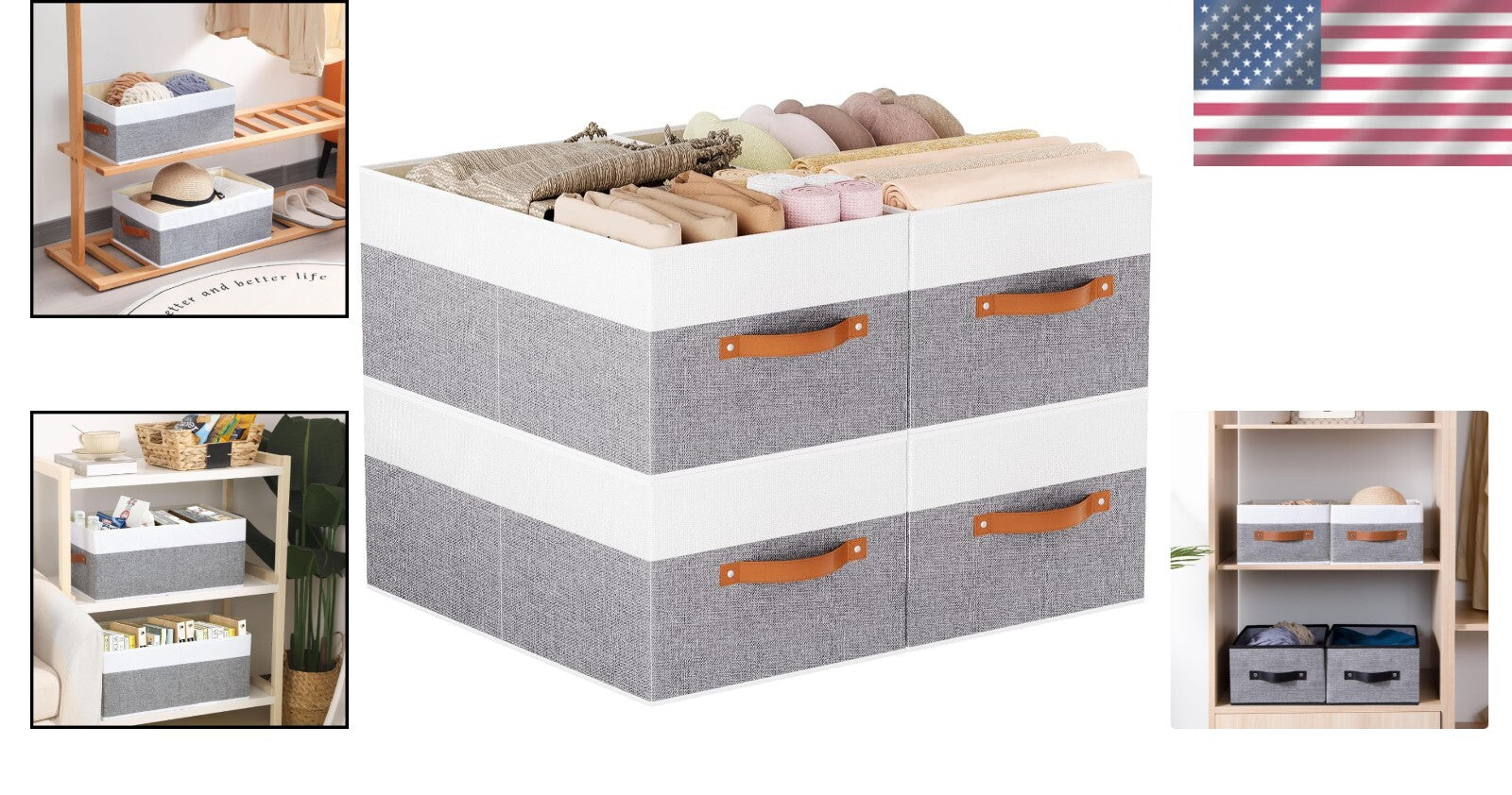 Elegant 4-Pack White and Grey Foldable Bins - Multi-Purpose Storage Solution