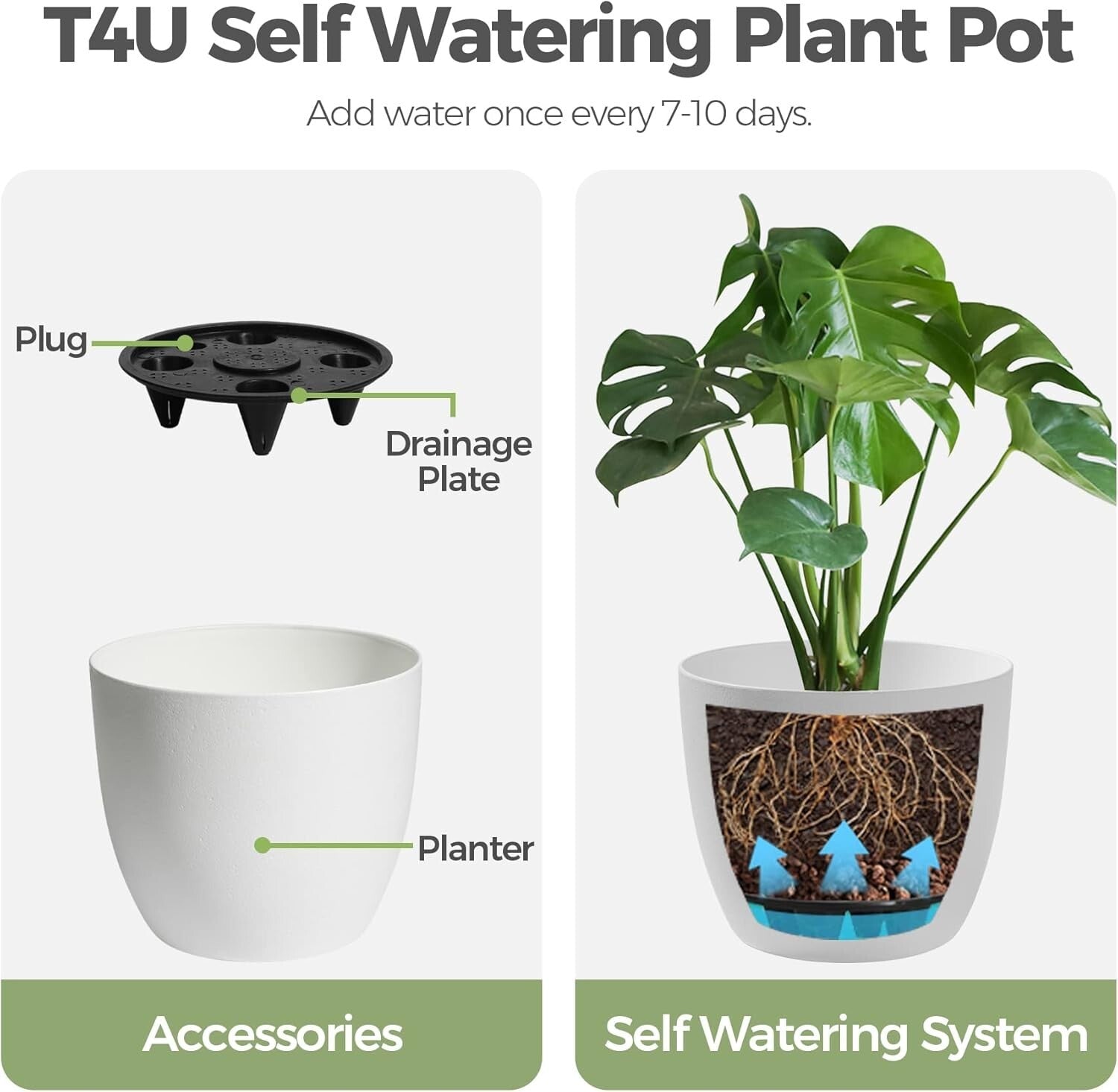 Elegant Set of 6 White Self-Watering Pots - Perfect for Indoor & Outdoor Plants