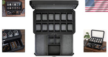 Load image into Gallery viewer, Modern 12-Slot Watch and Jewelry Organizer with Microsuede Liner, Black/Grey