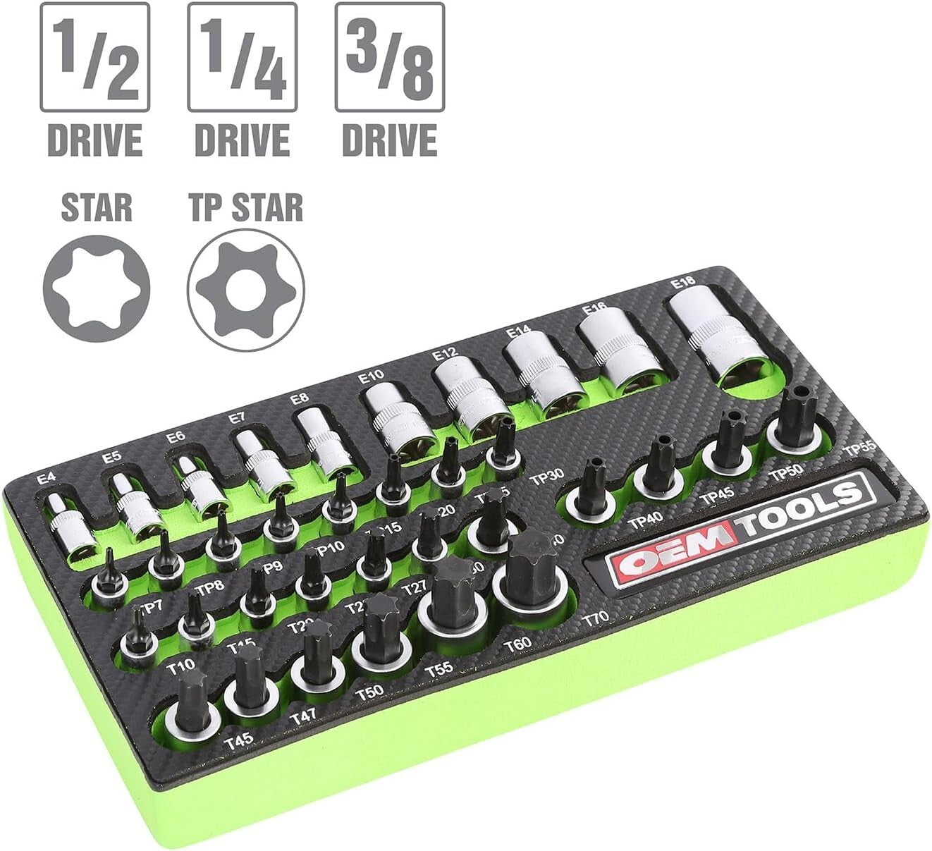 35 Piece Multi-Drive Star Socket Set with EVA Foam Organizer - No-Slip Design