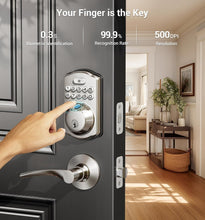 Load image into Gallery viewer, Keyless Entry Biometric Door Lock - Satin Nickel with Back-lit Keypad
