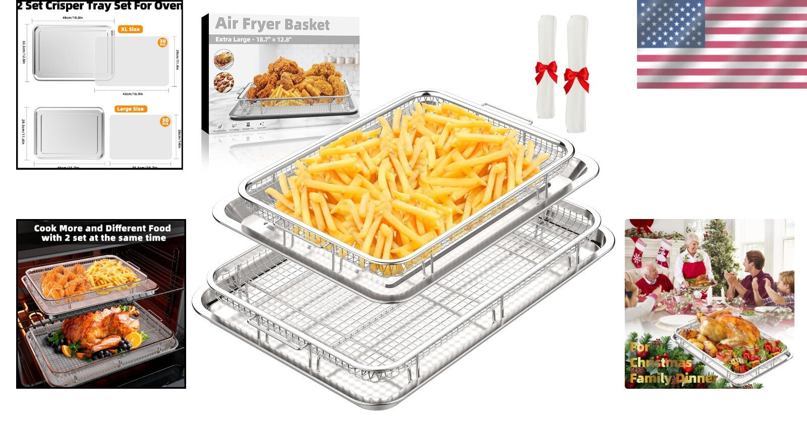 Dual-Sized Air Fryer Basket and Tray Set - Dishwasher Safe & Mess-Free Cooking