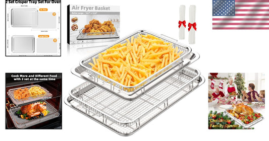 Dual-Sized Air Fryer Basket and Tray Set - Dishwasher Safe & Mess-Free Cooking