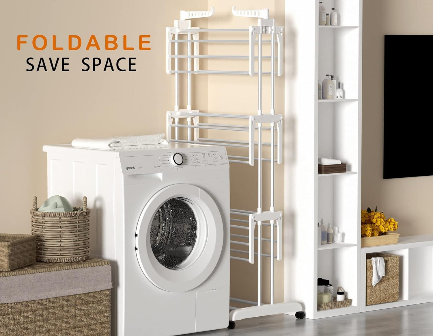 4-Tier Clothes Drying Rack with Castors - Stable, Rust-Resistant, and Durable