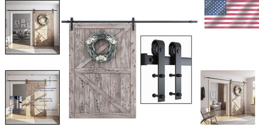Durable Heavy Duty Black Barn Door Hardware Kit - Easy Install with Instructions