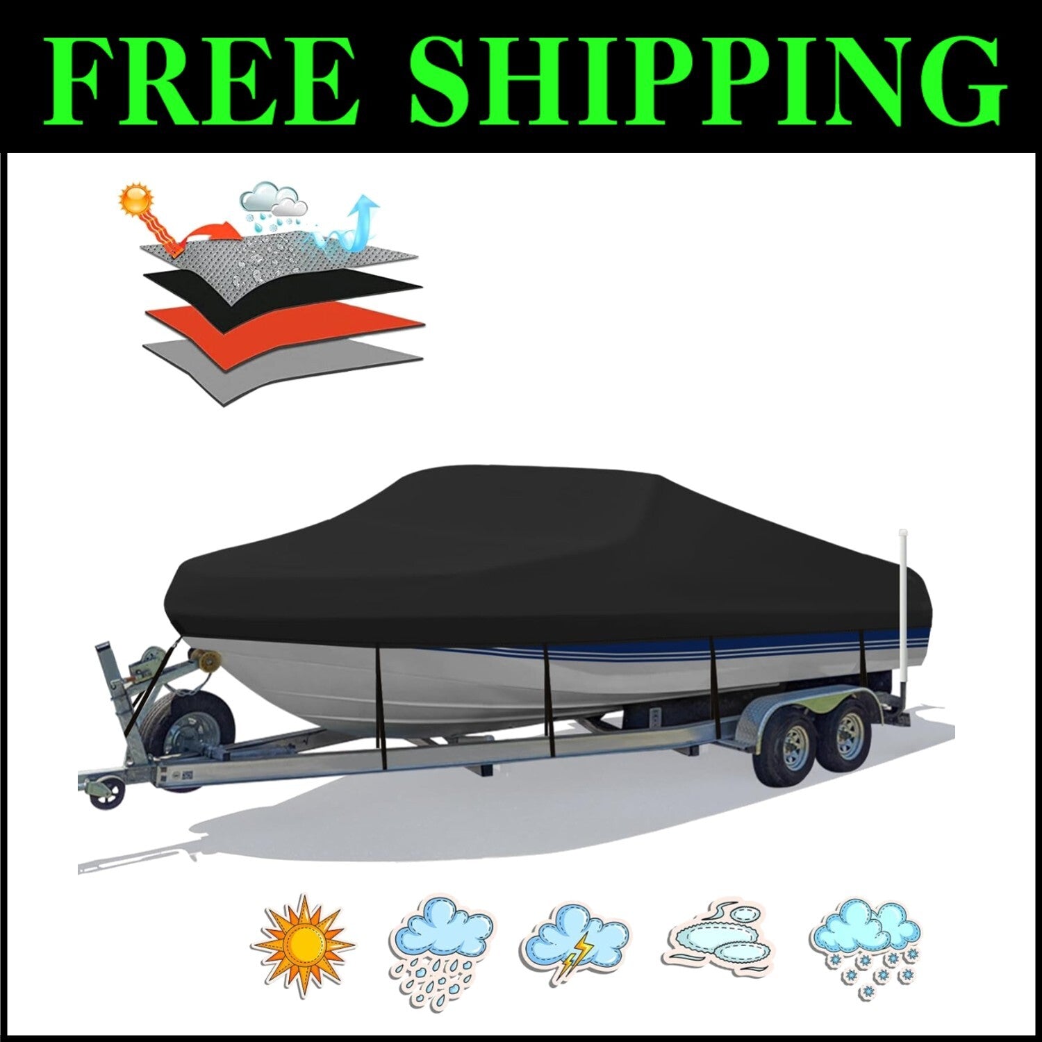 Ultimate Heavy Duty Boat Cover 23-24ft - UV and Waterproof Protection Included