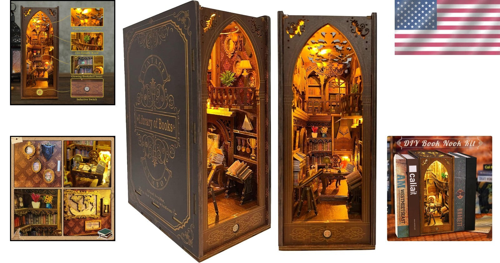 Elegant Miniature Book Nook Kit - Unique 3D Puzzle with LED Light Feature