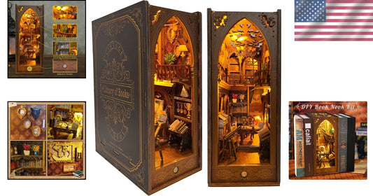 Elegant Miniature Book Nook Kit - Unique 3D Puzzle with LED Light Feature