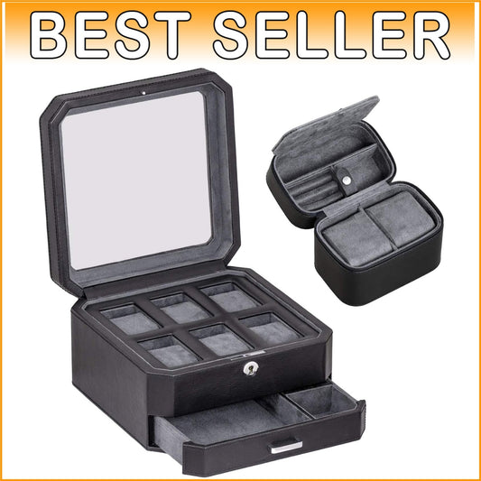 Stylish Watch Storage Gift Set: 6 Slot Leather Box & Travel Case for Men & Women