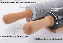 Load image into Gallery viewer, 18.5-Inch Polished Marble Rolling Pin Set: Pastry Mat, Brush, &amp; Tongs Included