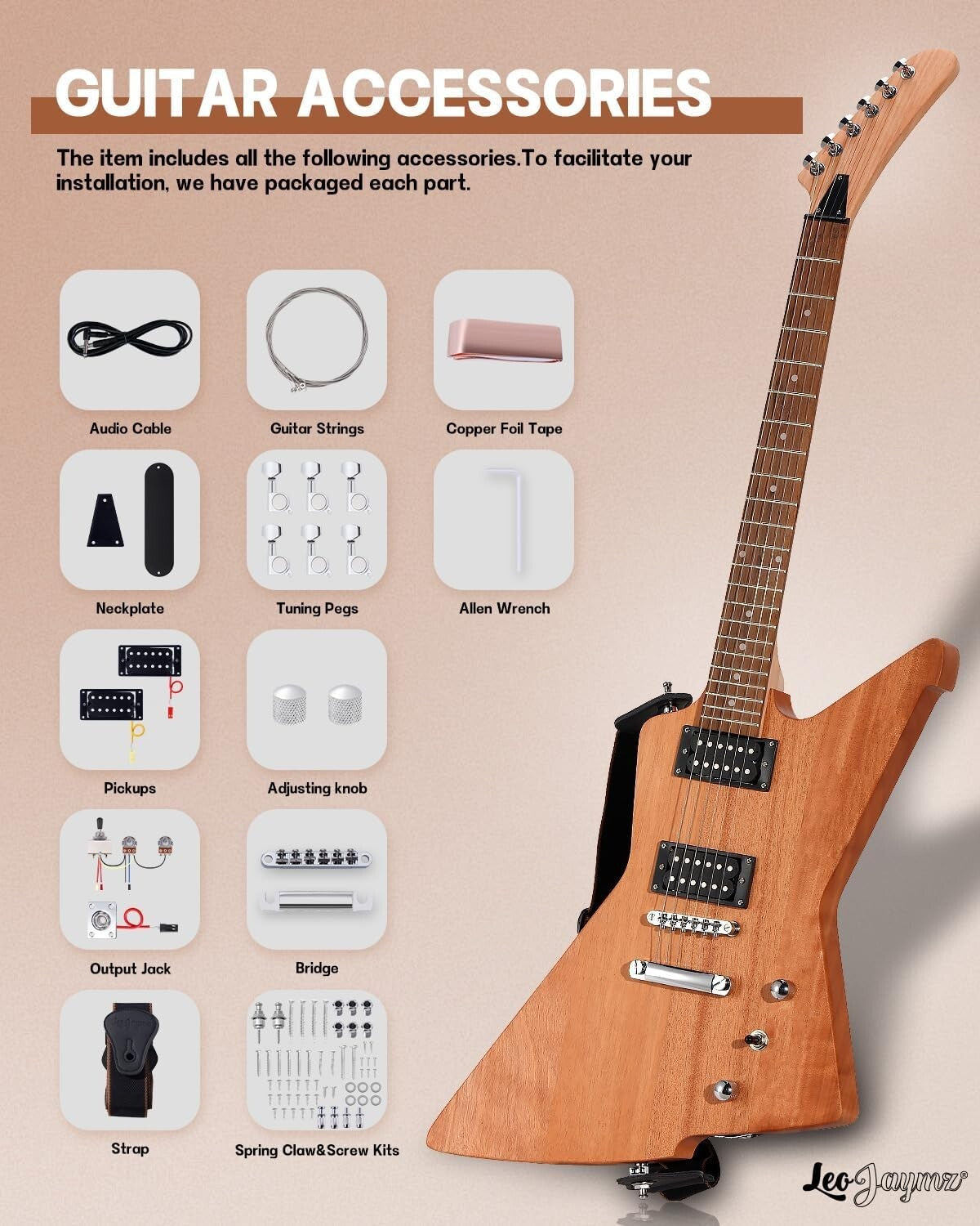 Explorer Style DIY Electric Guitar Kit with Mahogany Body and Humbucker Pickups