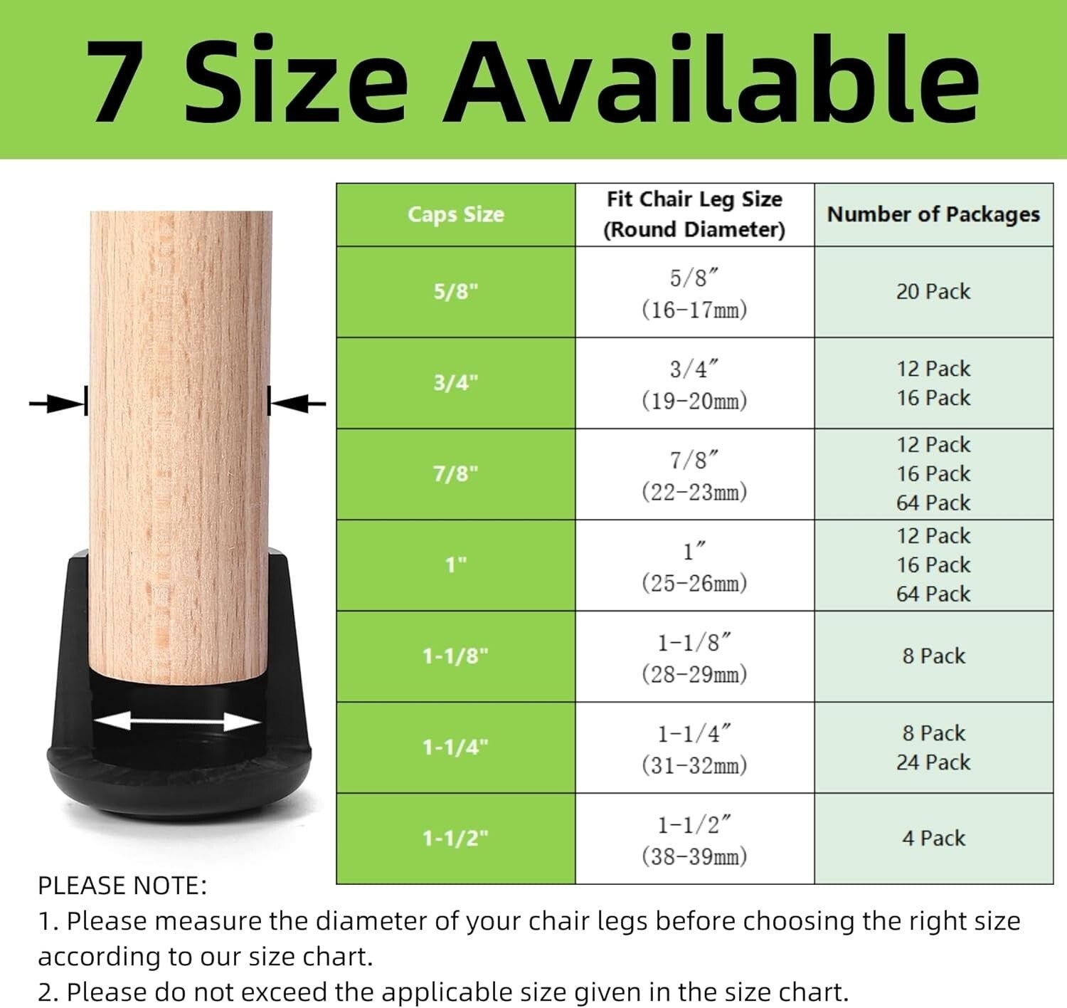 Easy Install Non-Slip Round Chair Leg Protectors - 64 Pack for Hardwood Floors