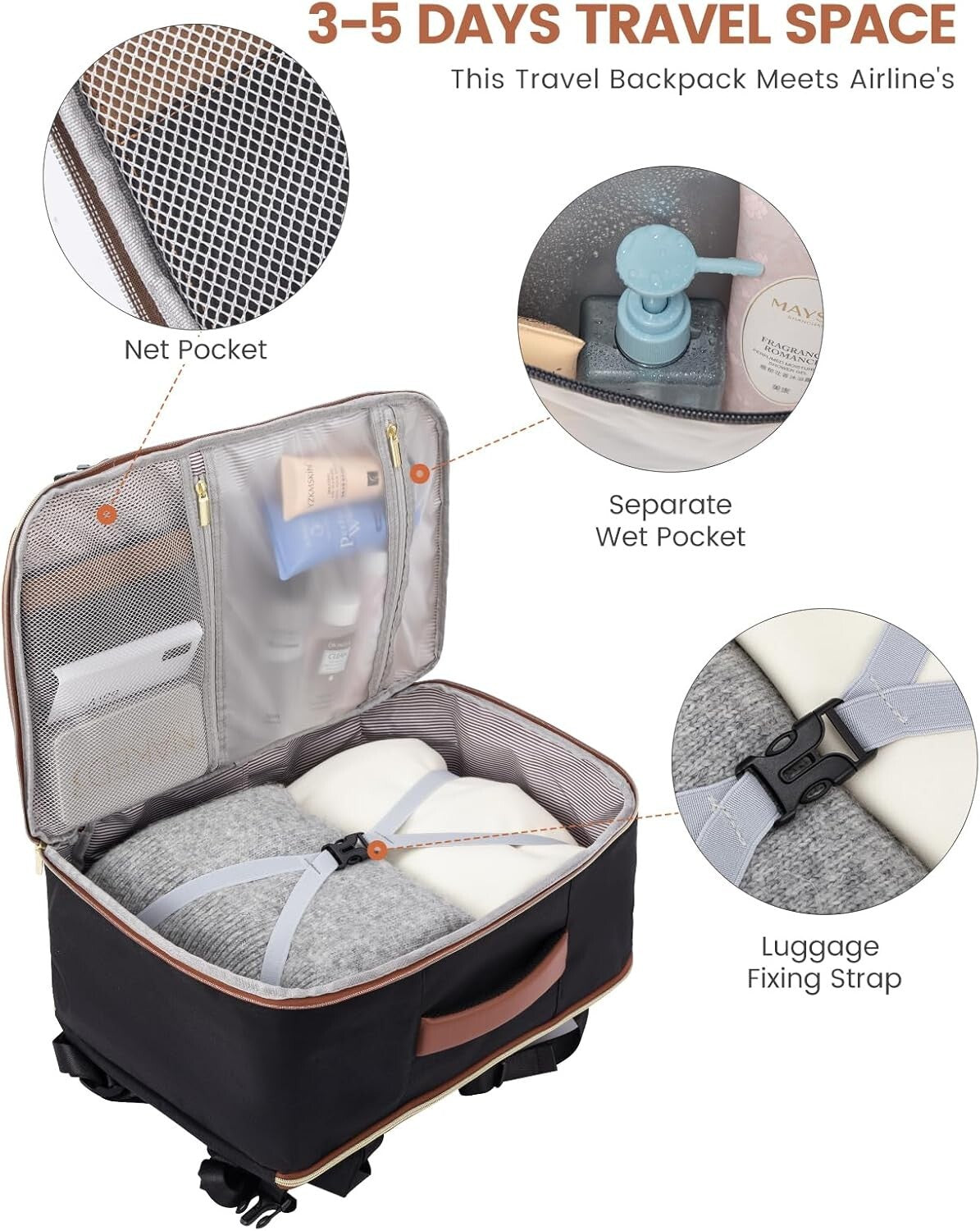 Portable Travel Backpack for Women: TSA Approved 40L Carry-On with Packing Cubes