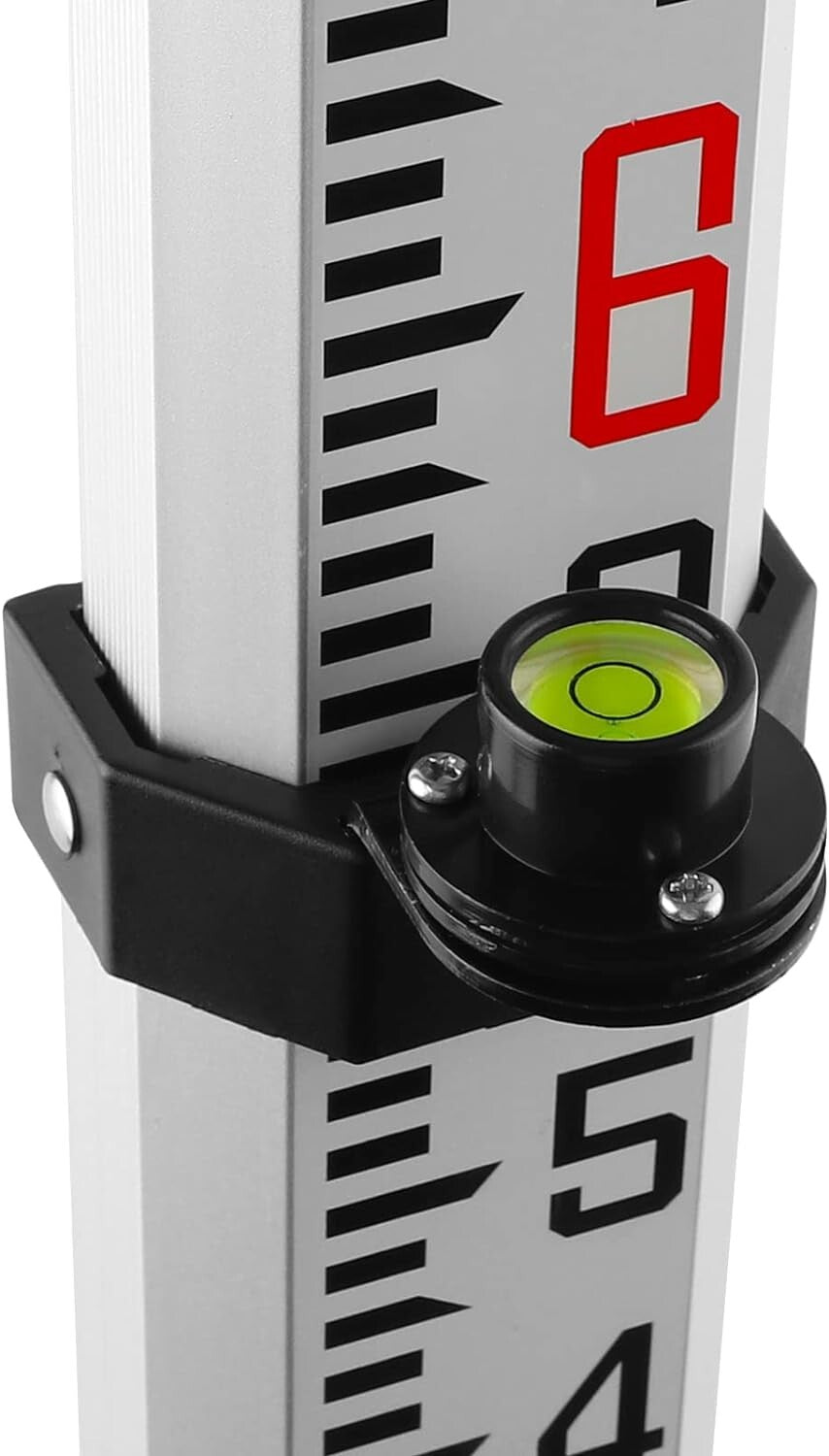 Durable Dual-Sided 16 Foot Aluminum Grade Rod with Bubble Level & Carry Case