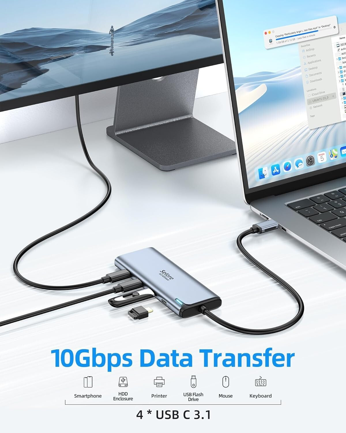 Essential 5-Port USB C Hub Adapter with Dual 4K Output & Fast Connectivity